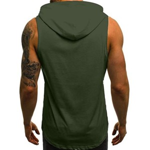 Custom logo Men's Hooded Tank Tops Workout Sleeveless Muscle Shirt with Kanga Pocket S-XXL for gym sports - Product Image 3