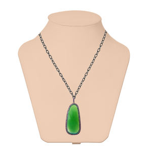 Pave Diamond Green Onyx Gemstone Silver Pendant Silver Jewelry - Product Image 2