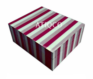 Pink Lacquered <b>Wooden</b> Jewelry <b>Square</b> Box High Quality Geometric Prints | Unique Multipurpose Storage Box - Product Image 1