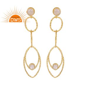 Pendientes largos de Plata de Ley 925 con textura geométrica, joyería al por mayor con piedras de luna de arcoíris - Product Image 1