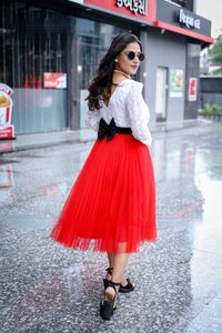 The Best <strong>Net</strong> Dress Fashion Long 3/4 Sleeves Formal Ladies Skirts in <strong>with</strong> Black Velvet Bow Belt Suitable for Party Occasions - Product Image 5