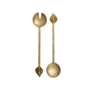 Juego de Cubiertos de Latón Color Dorado con Cucharas de Primera Calidad con Mango de Hoja, en Paquete - Product Image 1