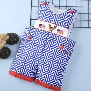 Drapeau européen et américain, vêtements smockés pour garçons, BB1319, 4e juillet - Product Image 2