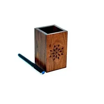 Best Design wooden make up brush holder and shiny polished office supplies pencil wood pen holder table desk organizer