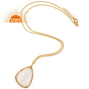 Crystal Quartz Gemstone Pendant Wholesale Sterling 925 Silver <b>Gold</b> Plated <b>Long</b> <b>Chain</b> <b>Necklace</b> Jewelry Classic Collection - Product Image 2