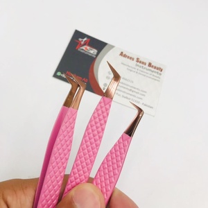 แหนบถอนขนตาเพิ่มวอลลุ่มแบบรัสเซียสเตนเลสสีชมพูพร้อมที่ยึดเพชรและเครื่องมือความงามที่ทดสอบด้วยมือ - Product Image 1