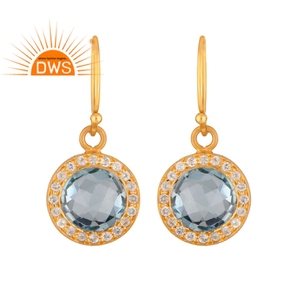 Boucle d'oreille en topaze bleue pour homme, boucle d'oreille en argent Sterling plaqué or 14k, possibilité de vente en gros - Product Image 1
