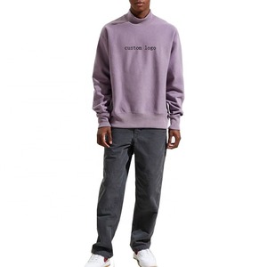 Factory Wholesale Homme Men's Turtle Neck Long Sleeves Troja Acid Wash Genser Purple Custom Embroidered Pullover Svitcemizo - Product Image 3