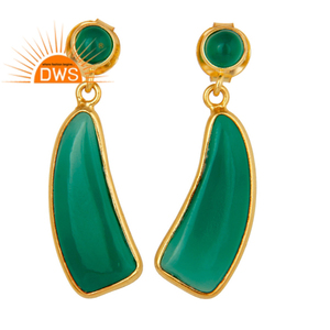 Pendiente de gota de piedra preciosa de ónix verde plateado en oro de 22K para mujer, regalo para su delicada colección - Product Image 1