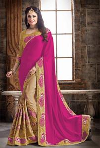 เสื้อส่าหรีดีไซน์เนอร์บอลลีวู้ดผ้าไหมเนื้อนุ่มพิมพ์ลายดิจิตอลสีแสดเข้มพร้อมเสื้อเสื้อผ้าอินเดียดีไซน์ดอกไม้ - Product Image 5