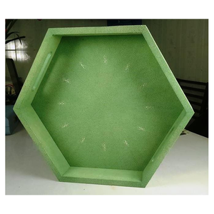 สีเขียวมอสสีเขียวถ่าน0.41X0.41X0.065หรูหราเสิร์ฟ Faux Shagreen ถาดหกเหลี่ยม - Product Image 1