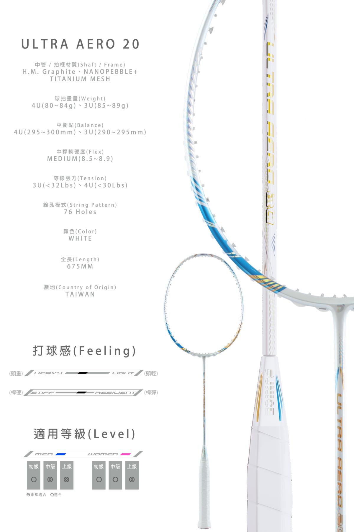 ラケット JNICE Ultra Aero 20 4UG5 jniceウルトラエアロ20アジャイルなバランスの取れたバドミントンラケット