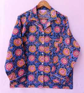 Conjunto de pijama largo de algodón con estampado Floral para mujer, ropa de dormir con bonito bloque de mano, para noche - Product Image 2