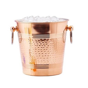 Classic Design Ice And <b>Water</b> <b>Bottle</b> Storage Bucket Handmade Copper Round Shape Ice Basket For Home Usage - Product Image 5