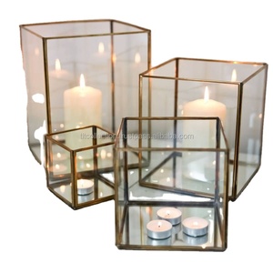 Square Glass <b>Candle</b> Holders with Gold Frame Set of 3 for Home Decoration Heat Resistant Reusable Pillar Holder - Product Image 3