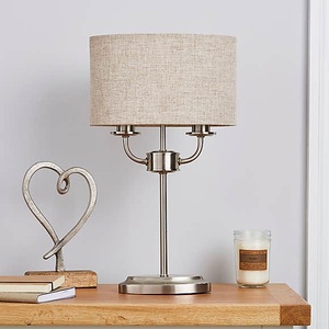 Modern Farmhouse <b>Table</b> <b>Lamp</b> With Linen Shade And Metal <b>Base</b> For Bedroom Decor - Product Image 2