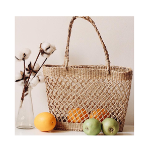 กระเป๋าถือสไตล์เวียดนามจากหญ้าทะเล-ลายดอกหญ้าทะเลแบบทอพร้อมด้ามจับหญ้าทะเล2ใบ - Product Image 6