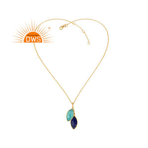 Pendentif en calcédoine et lapis-lazuli, design marquise, plaqué or, en argent sterling, vente en gros, bijoux - Product Image 1