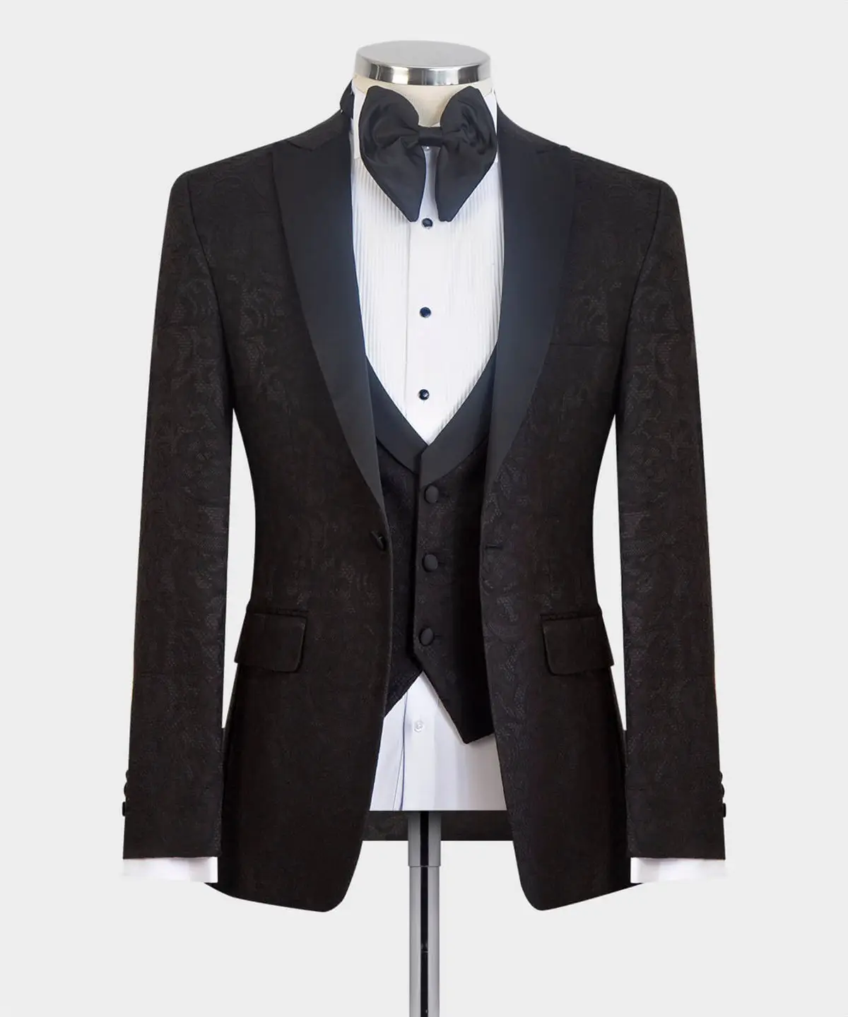 Premium Quality Maserto Slim Fit Black Tuxedo Flower Patterned Wholesale Product - The Most Preferred Men's Slim Fit Tuxedo