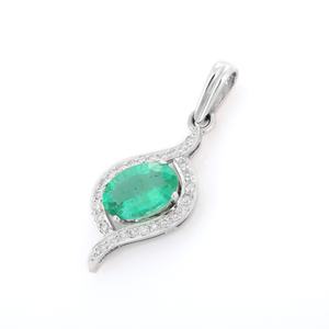 Colgante de oro blanco sólido de 18 quilates hecho a mano, diseño único con piedras preciosas naturales y esmeralda de diamantes, joyería fina para fiestas - Product Image 2