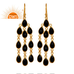 Sterling Silver Designer Chandelier Earrings Gold Plated Jewelry Wholesale Multi Black Onyx Gemstone Earrings - Product Image 3
