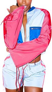 Kliou — ensemble 2 pièces Sexy pour femmes, tenue avec bloc de couleurs, manches longues, haut court et pantalon court avec fermeture éclair, survêtement - Product Image 5