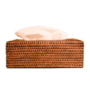 Rectangle marron vintage durable tissé rotin tissus couverture boîte boîte à mouchoirs support pour chambres - Product Image 3