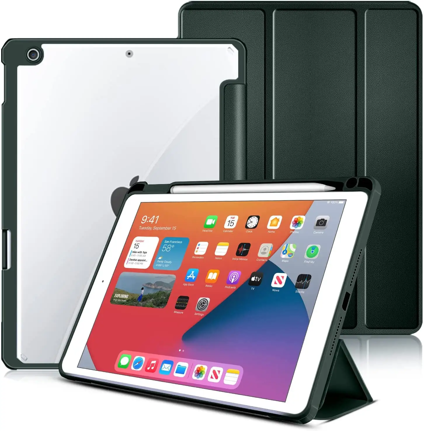 IPad 7th 8th 9th 10.2 inç akıllı kapak için iPad 7 8 şeffaf manyetik iPad için Tablet kol 9th 2021 kalemlik