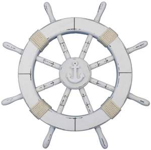 Rueda de barco decorativa blanca rústica náutica antigua decorativa con ancla 18 "para decoración y regalo Calvin Handicraft - Product Image 3