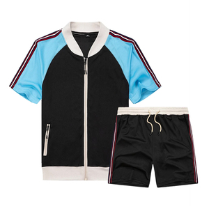 Vêtements décontractés pour hommes Vêtements de sport pour hommes Patchwork Zipper Loose Tracksuit Jogger Short Sleeve Golf wear Tshirt Shorts Sets - Product Image 3