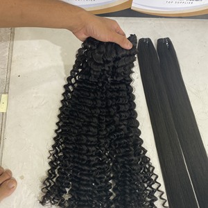 Gran oferta de cabello humano virgen sin procesar de Vietnam, mechones de cabello rizado profundo, máquina Frontal negra Remy, doble trama, proveedores de 100g - Product Image 5