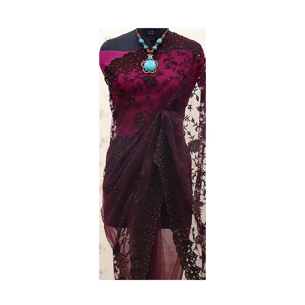 Indiana Bollywood Designer Unico pezzo Ultime Ricamato Morbido netto saree con la camicetta per le donne