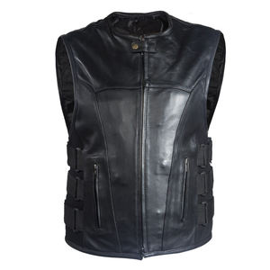 Chaleco de moto de cuero con múltiples bolsillos personalizado de alta calidad para hombre con cinturones laterales, chaqueta utilitaria de moda al por mayor para hombre - Product Image 1