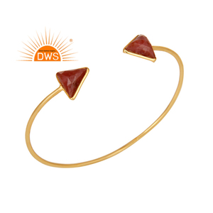 Natural Rhodonite Gemstone Bangle Designer Gold Plated <b>Silver</b> Adjustable <b>Cuff</b> Bangles Manufacturer Jewelry Classic Collection - Product Image 1