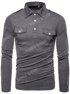 Polo de cuello redondo para hombre, camiseta lisa informal con bolsillo, alta calidad - Product Image 2