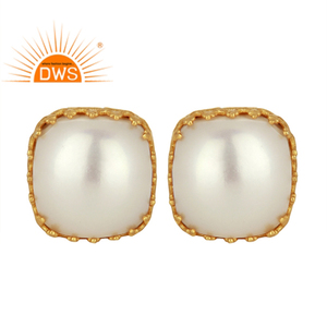 Crown Design Gold Plated <b>Silver</b> Natural Pearl Gemstone <b>Stud</b> Earring Jewelry For Women Gift For Her Dainty Collection - Product Image 1