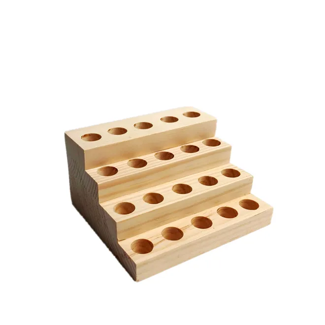 Étagère de présentoir de stockage en bois au détail rectangulaire avec fentes pour vernis à ongles, support organisateur d'huile essentielle en bois de table