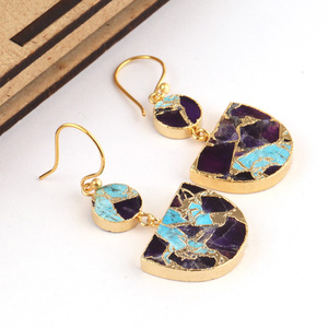 Pendientes de oro de 24 quilates con doble piedra turquesa, joyería personalizada, de cobre púrpura - Product Image 5