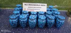 Fournitures d'enterrement en aluminium bleu marbre finition souvenir crémation urn brasworld inde - Product Image 3