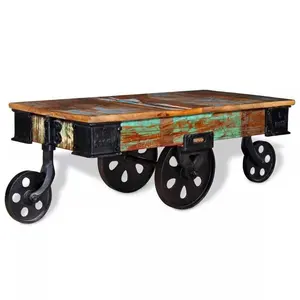 recycled wood coffee table on wheels industrial coffee table iron cast wheels