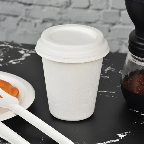 Caffee Flat Milk Tea Disposable Paper Lids Biodegradable Bagasse Cup Lid