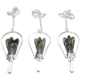 Pendule d'ange en pierre de cristal naturel Labradorite avec chaîne - Product Image 1