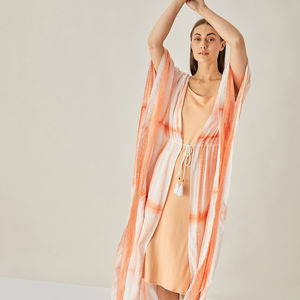 La última colección caliente Tie Dye Kaftan Gypsy Chic Tela de rayón Cuello en V Mangas cortas Ajuste suelto Hasta el suelo Cómodo Kaftan - Product Image 2