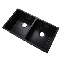 CS7745 Dubbele Kom Quartz Spoelbakken Composiet Graniet Effen Oppervlak Zwart Stijl Quartz Wastafels