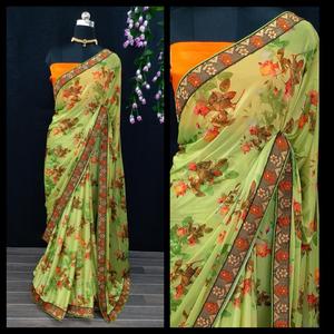 Saree en coton indien dernière tenue de soirée de créateur dames de mariage femmes portent georgette soie broderie travail sari avec Blouse vêtement - Product Image 4