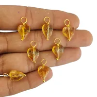 Natural Citrine Wire Wrapped Heart Shape Gemstone Pendant - Gold Plated Gemstone Charms - Pendant for Girlfriend