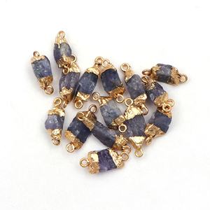 Conector de piedra rugosa de cianita Natural, doble bola, oro galvanizado, bricolaje, fabricación de dijes, suministro - Product Image 1