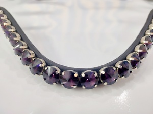 Caballo Cuero 12mm Hecho a mano Royal Purple Crystal Diamond Brow Band Hecho en cuero italiano - Product Image 3
