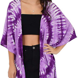 Kimono de plage pour femmes personnalisé cardigan chemise 100% coton tie-dye violet naturel tour de taille tissé méthode de tissage - Product Image 1