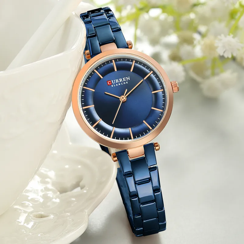 CURREN 9054 Women Watches Luxury Metal Bracelet Wristwatch Classy Fashion Quartz Clock Blue Female Stainless Steel Dress Watch